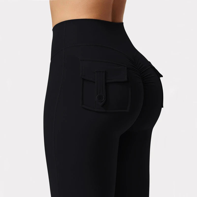 Women's Cargo Pocket Fitness Tights High-Waisted Butt Lift Yoga Pants