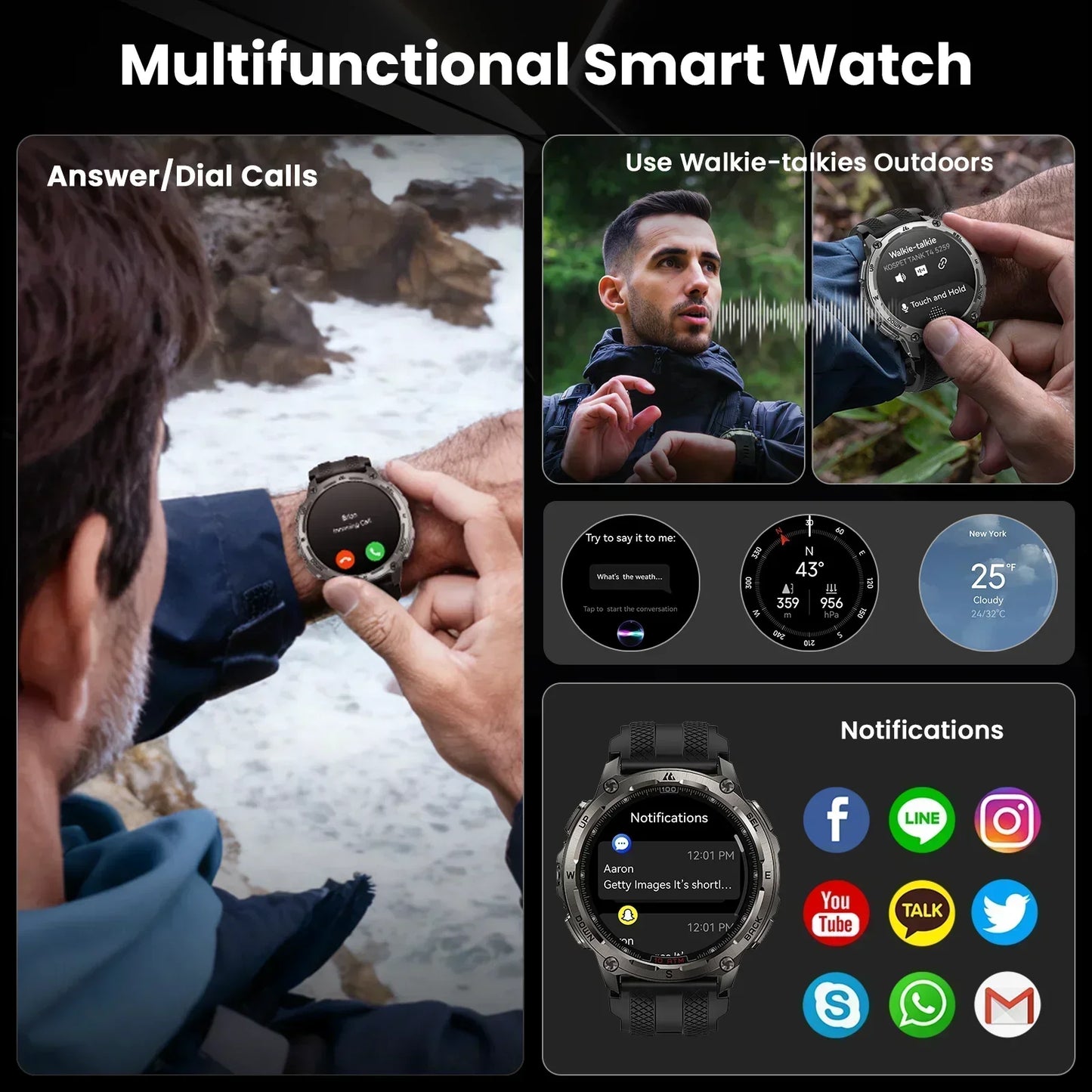 KOSPET Tank T4 Smart Watch 6Sat GPS Offline Maps 10ATM For Men
