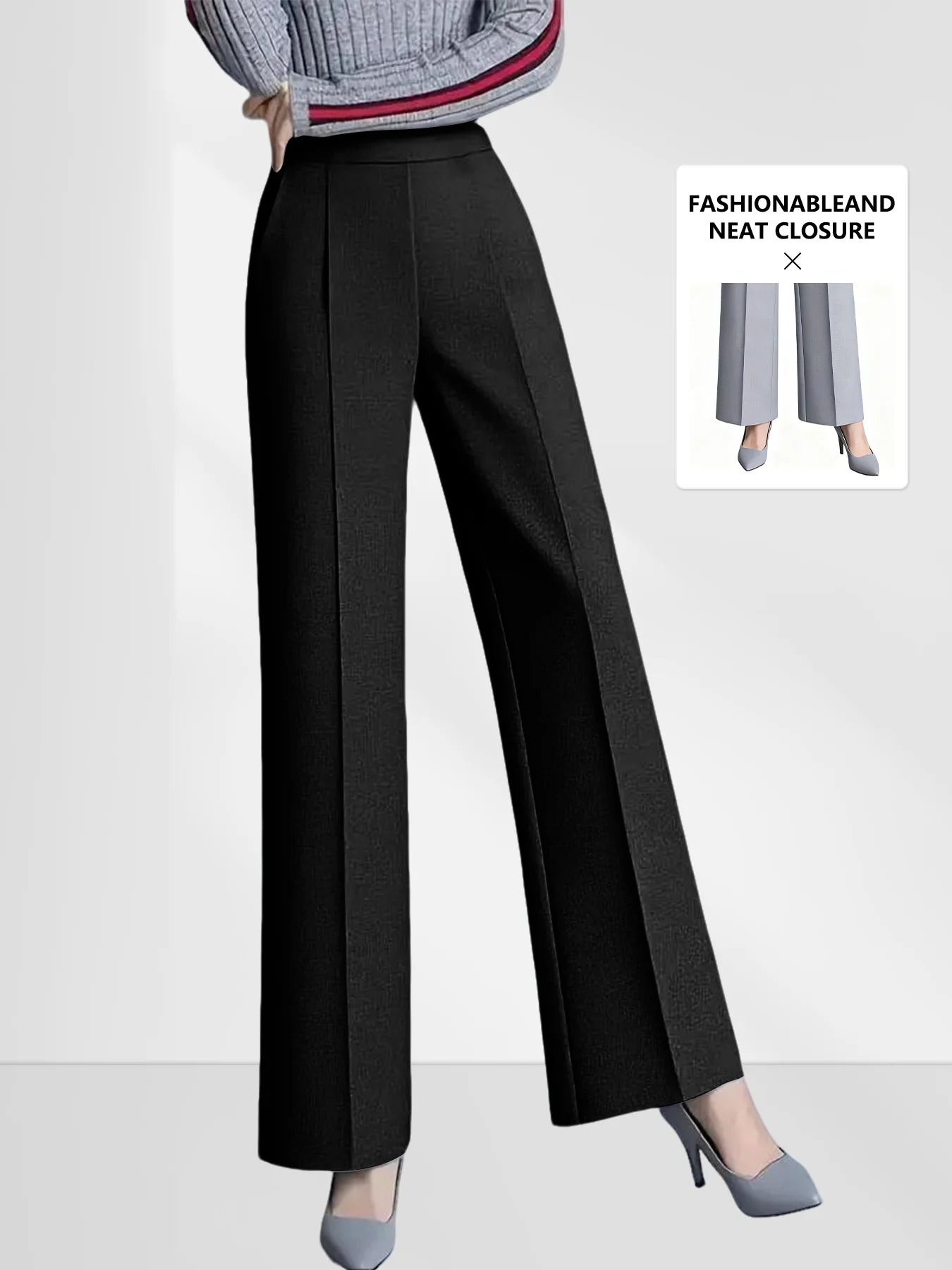 Wide Leg High Waist Women's Casual Pants With Pockets