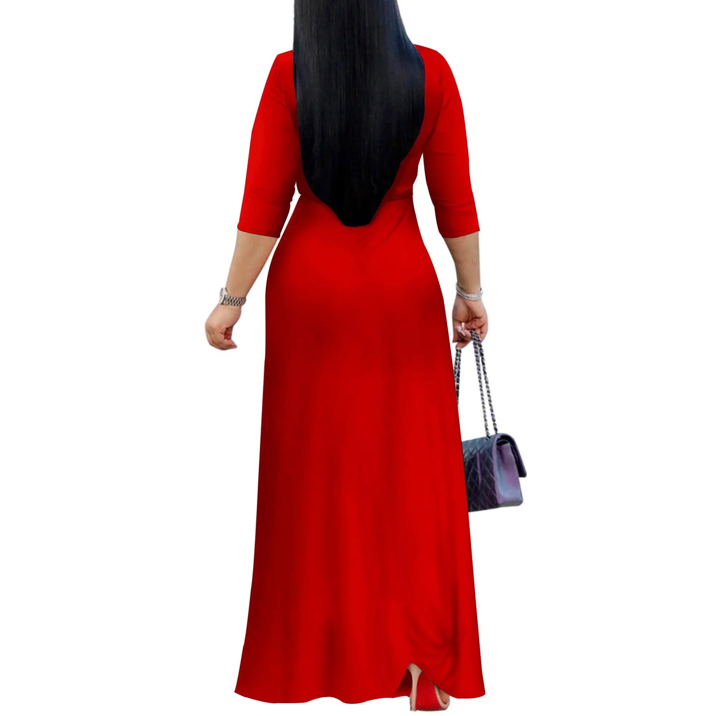 Womens Maxi Wrap Dress V Neck And Three Quarter Sleeves
