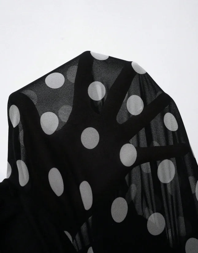 Polka Dot Peplum Wrap Blouse With Drape Ties Chiffon Sleeveless