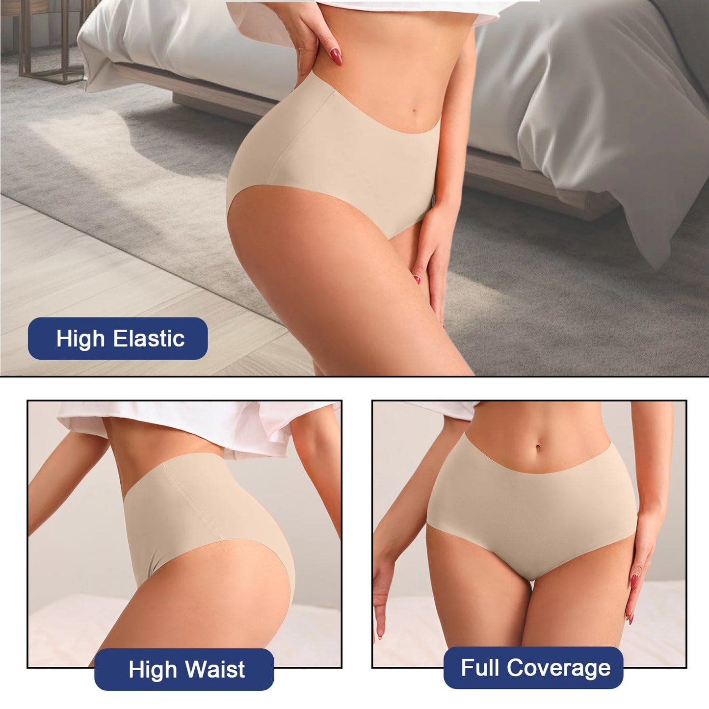 Women High Waist Seamless Underwear Breathable Comfort Briefs
