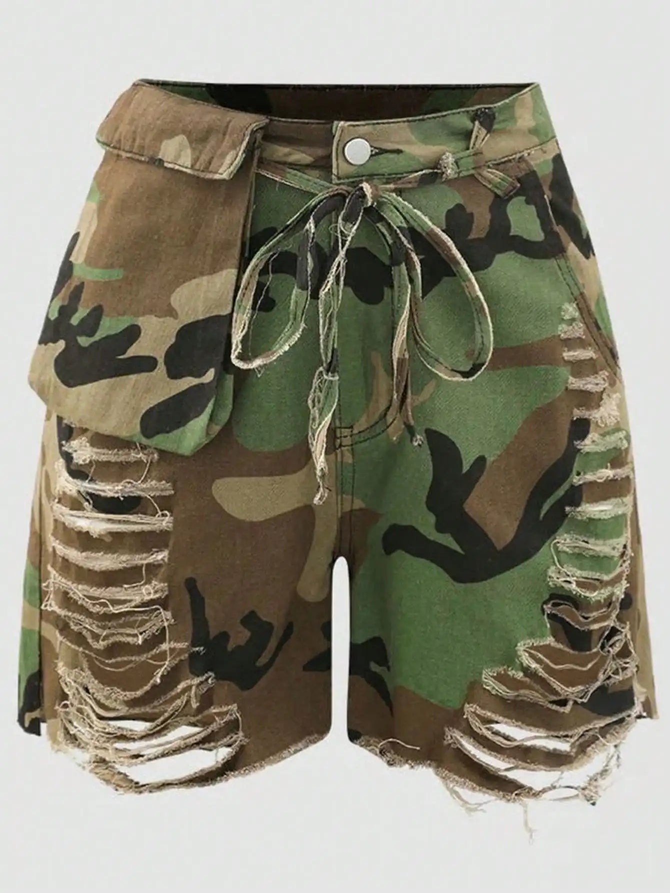 GLOURI Women Camouflage Two Piece Outfit With High Waist Shorts