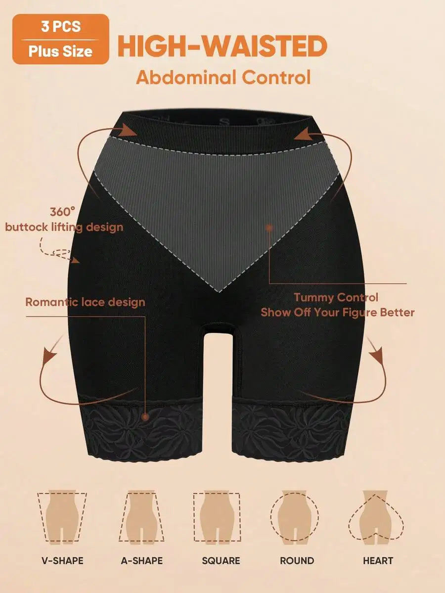 Polyester High Waist Lace Briefs Three Pack For Women