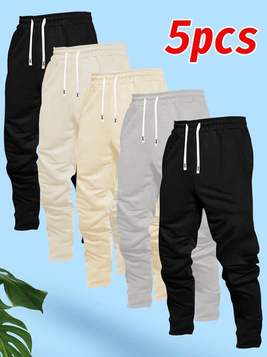 Men's Polyester Straight-Leg Casual Pants Five-Pocket For Outdoors And Travel