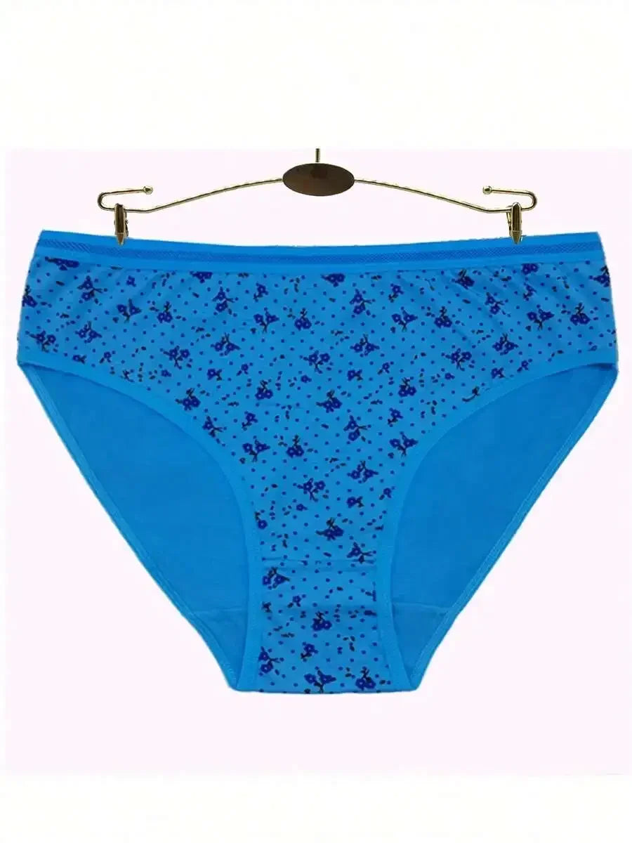 Cotton Floral Print Hollow Out High Waist Briefs For Women
