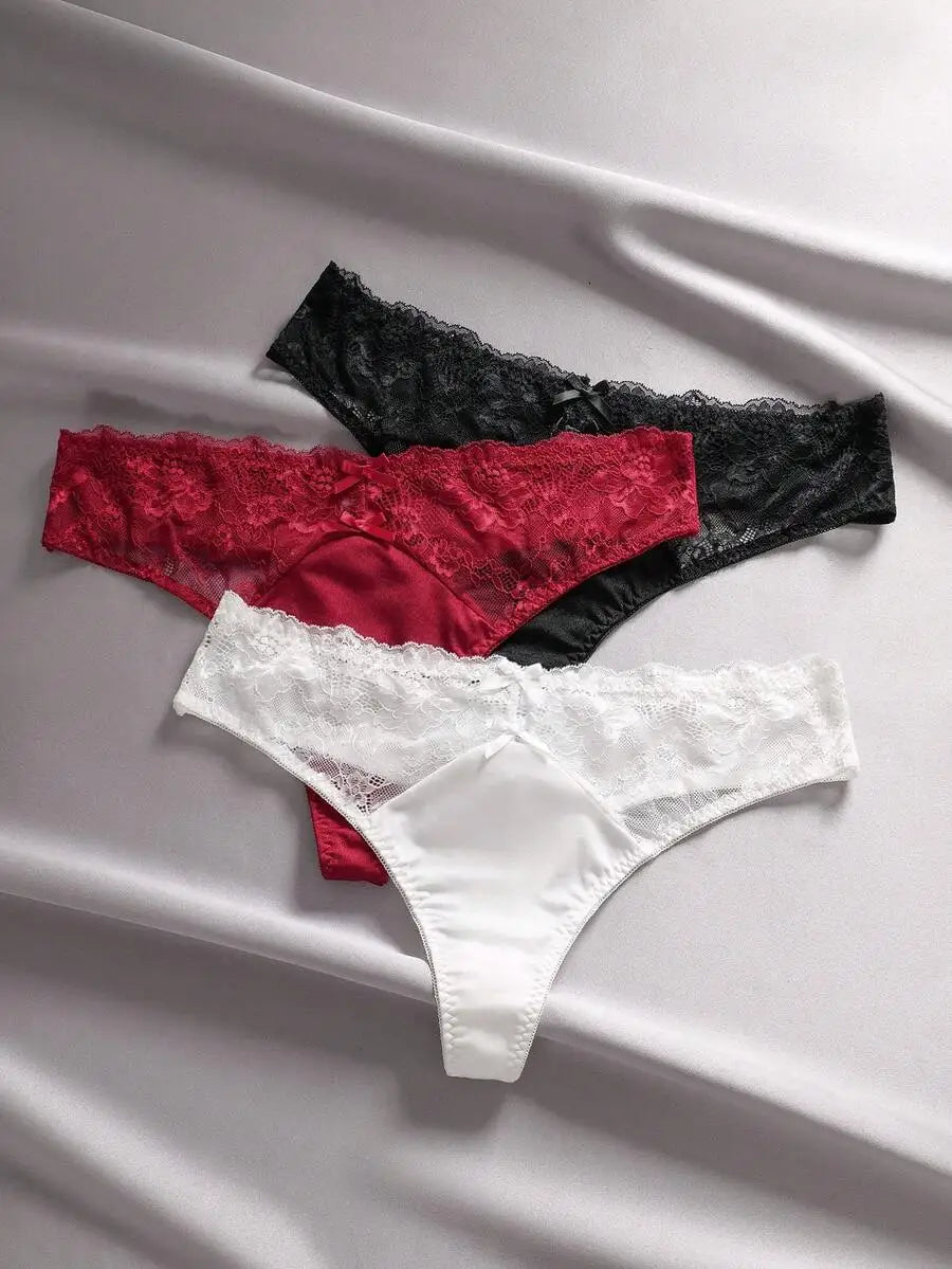 Women Lace Satin Panties Set Three Pack Soft Trim Comfort