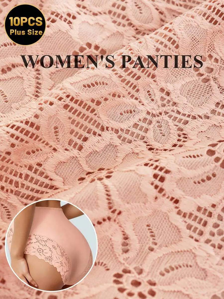 Women Lace Briefs Mid High Waist Breathable Comfort