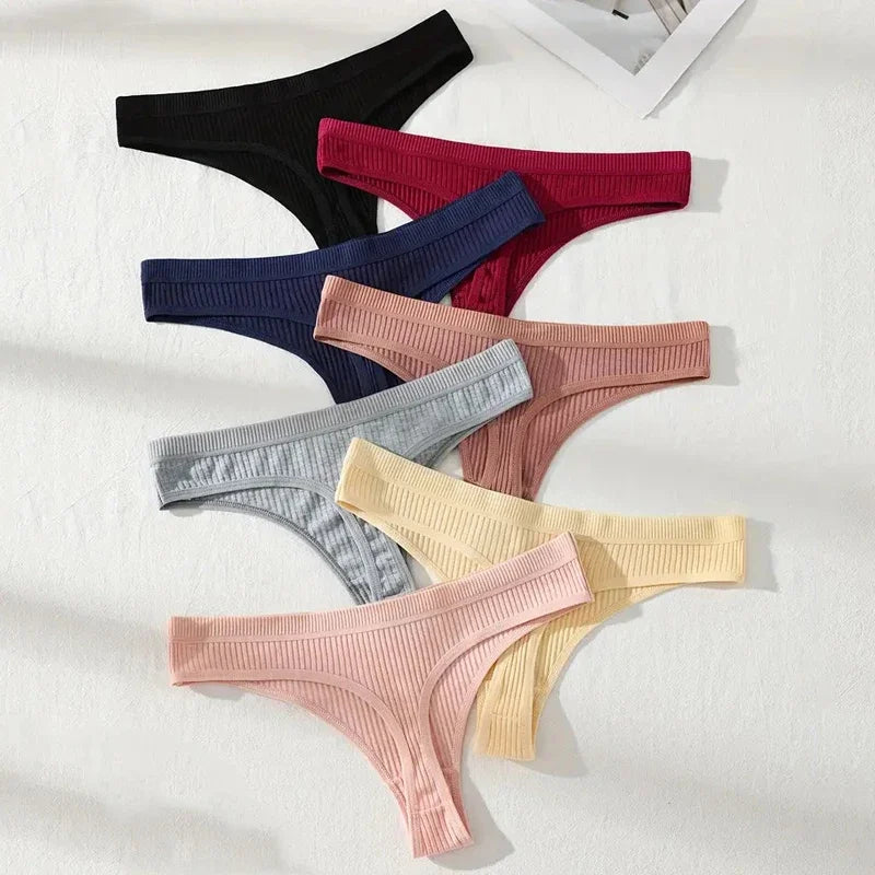 Women Cotton Thongs Panties Striped Underwear Soft G Strings Lingerie