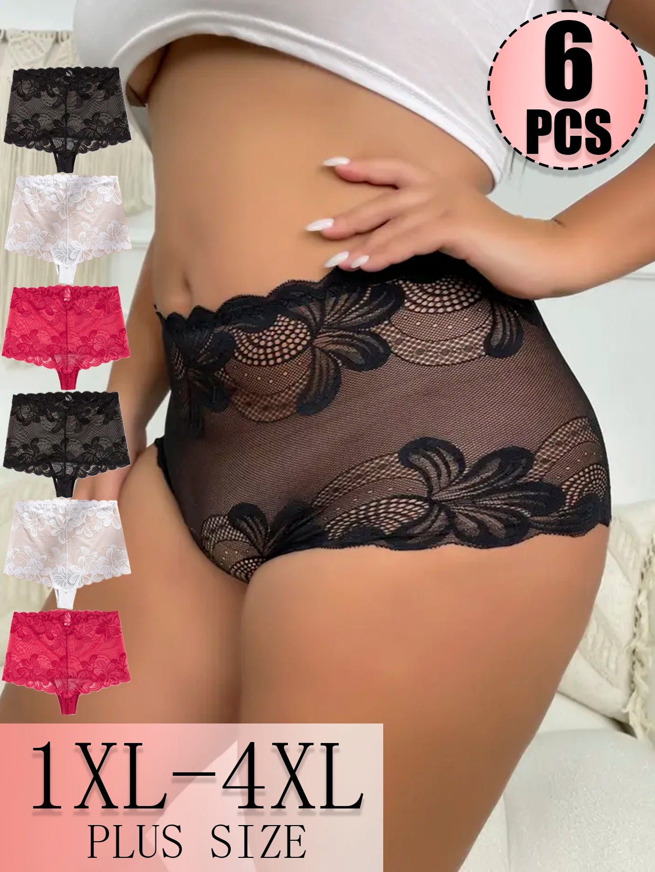 DORSU Lace Panties Hollow Out Boxer Briefs For Women