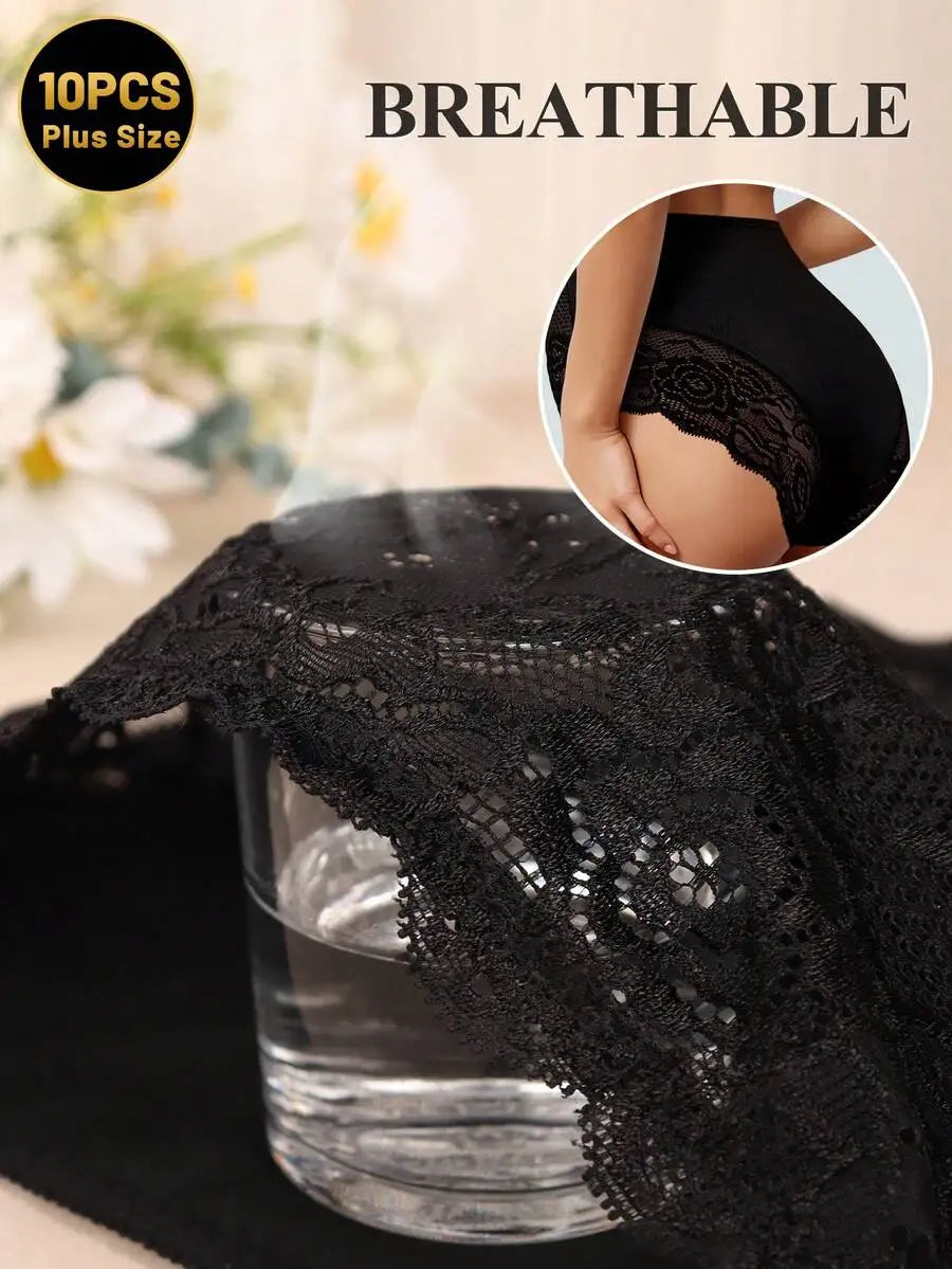 Women Lace Briefs Mid High Waist Breathable Comfort