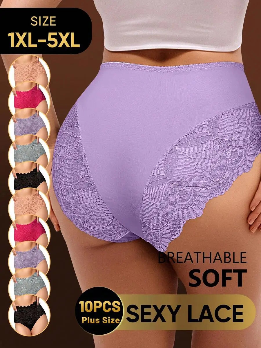 Women Lace Briefs Mid High Waist Breathable Comfort