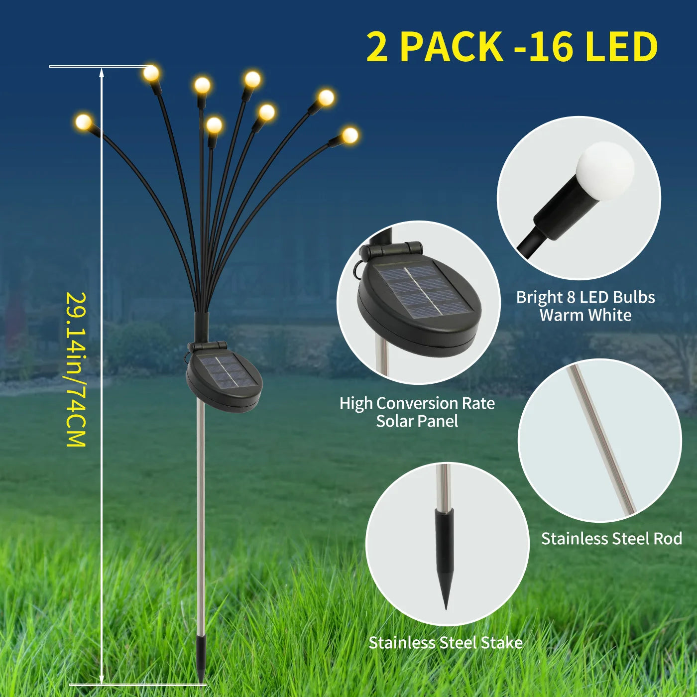Solar Firefly Lights 8-Head Outdoor Garden Decor LED Waterproof