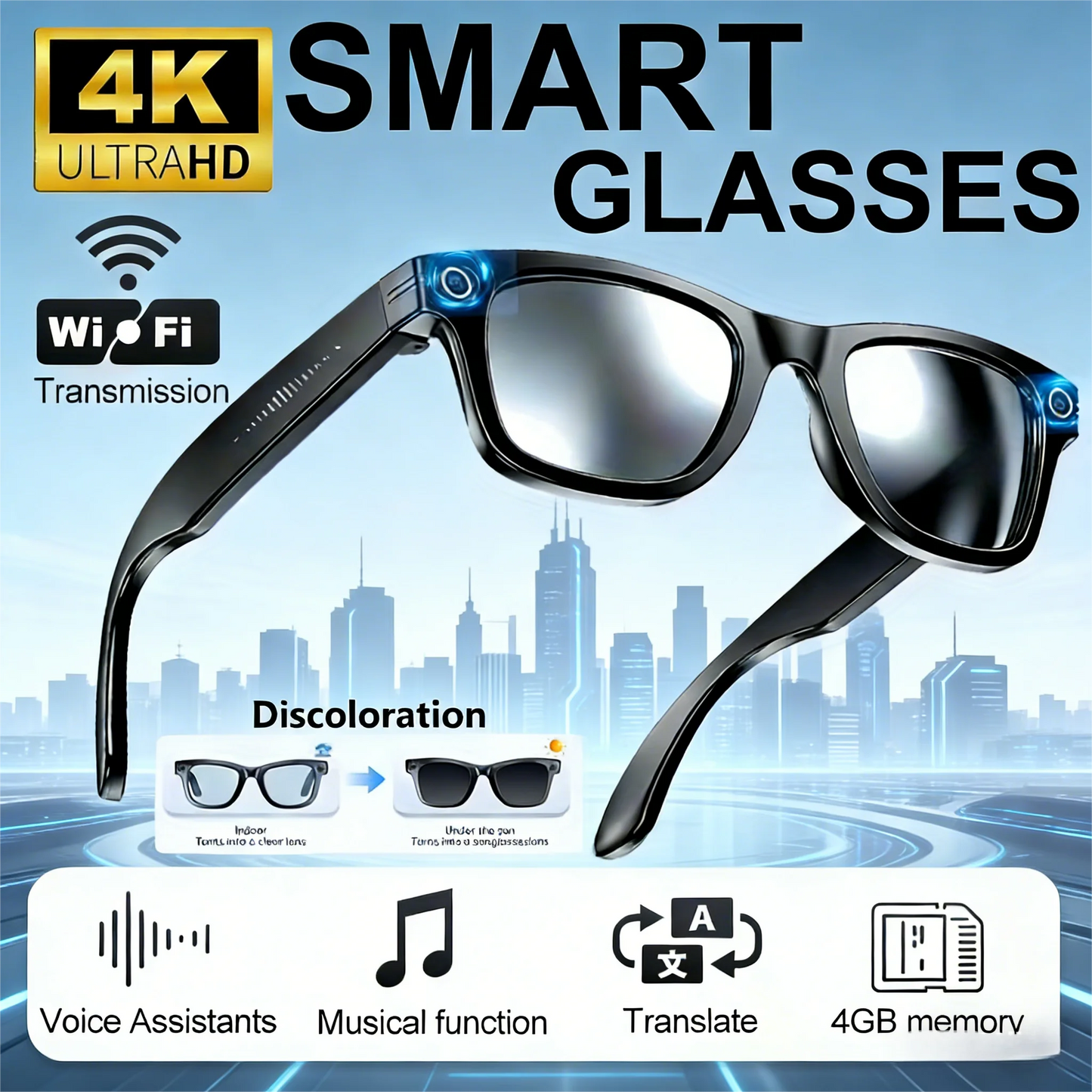 Giinova AI Smart Video Glasses With 8MP Camera Capabilities