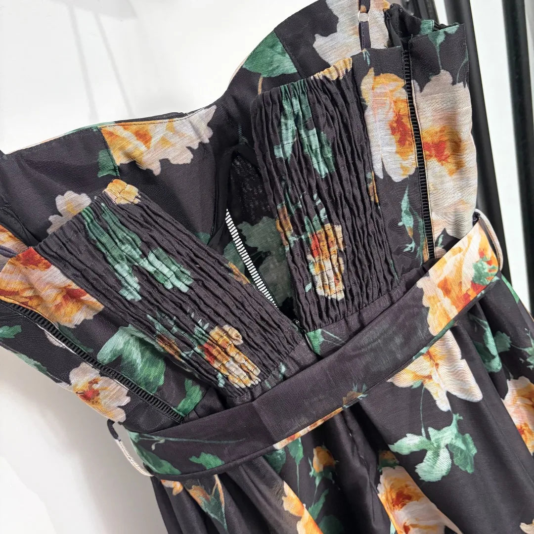 Summer Floral Print Midi Dress For Women Sleeveless
