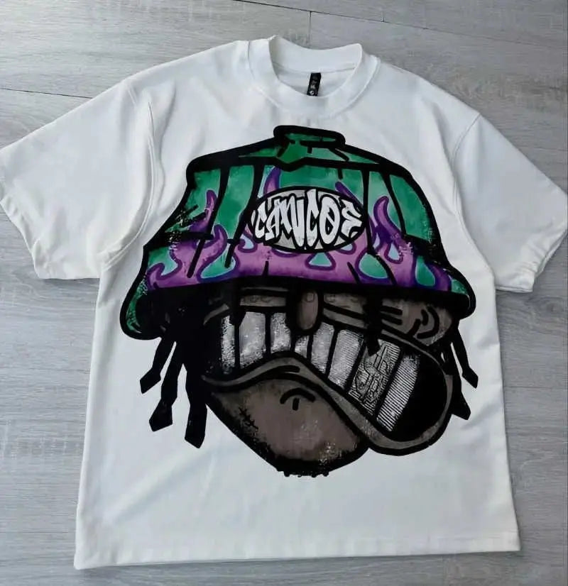 Harajuku Y2K Streetwear Mens Oversized Cartoon Print Tee