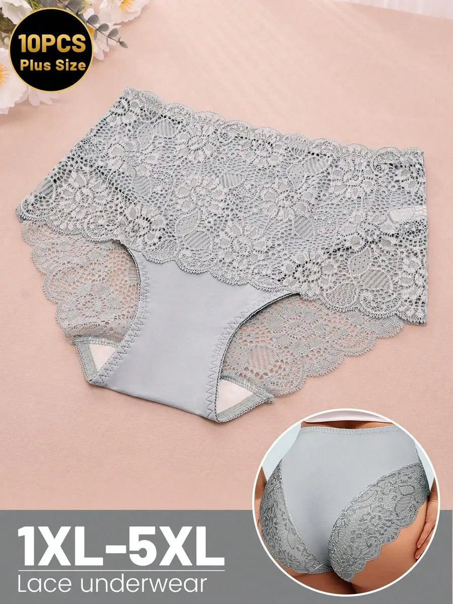 Women Lace Briefs Mid High Waist Breathable Comfort