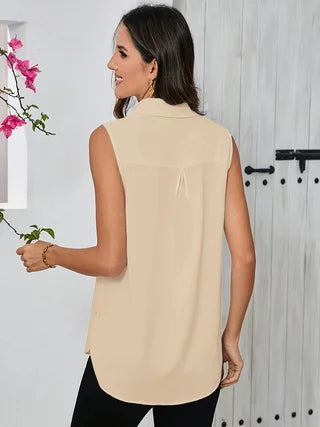 Women's Loose Hidden Button Shirt With Irregular Lapel Sleeveless Vest