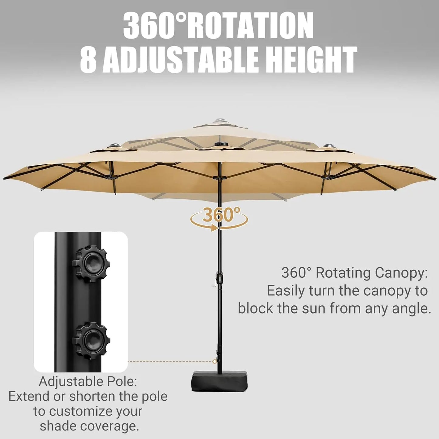 Double Sided Patio Umbrella With Base For Outdoor Shade