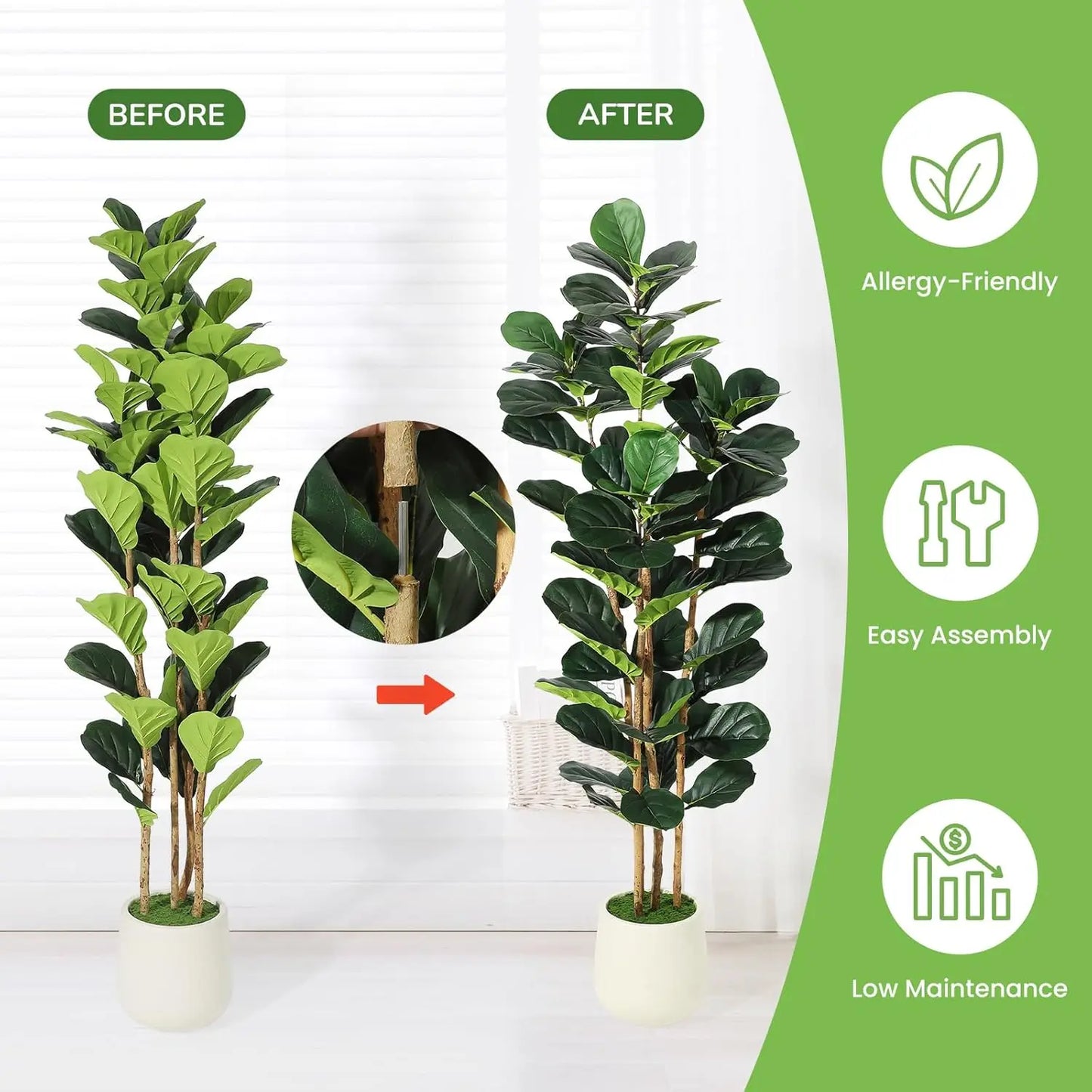 HiMISS Fiddle Leaf Fig Artificial Tree With Pot Home Decor