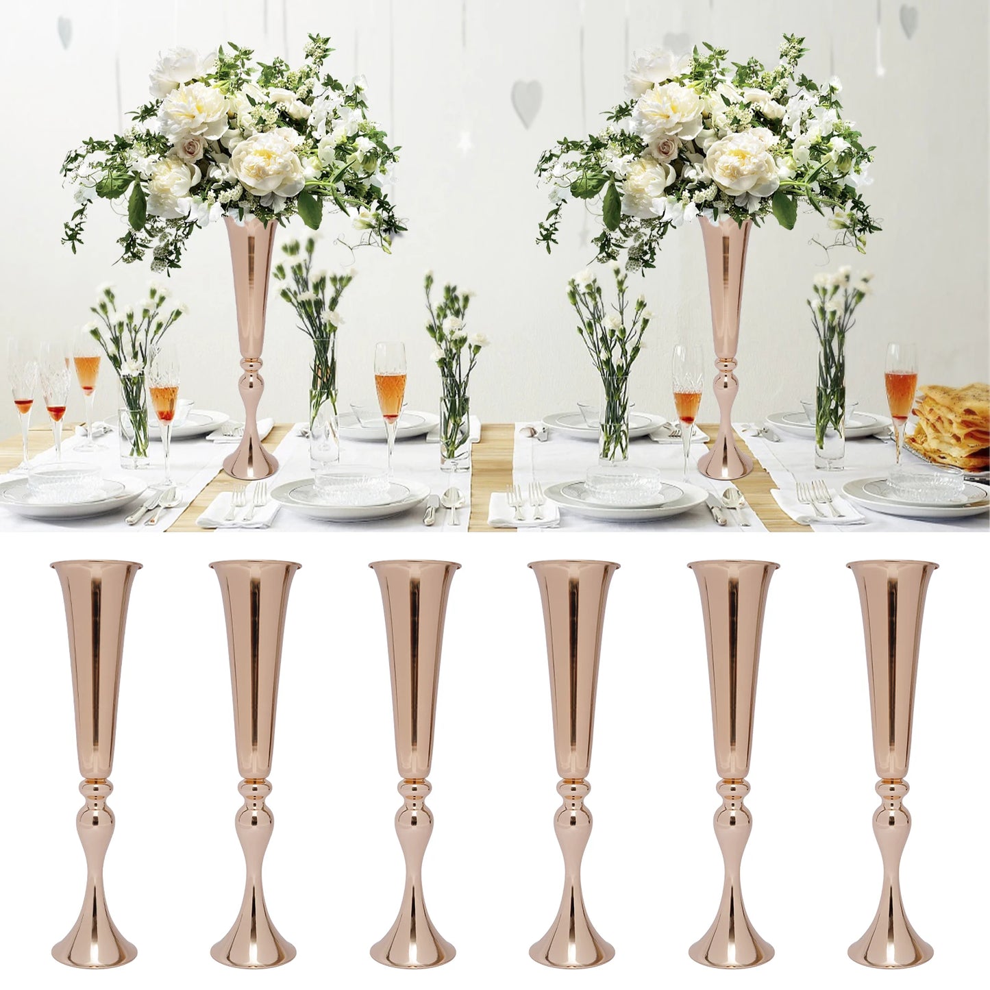 Gold Trumpet Vases Set For Wedding Table Centerpieces