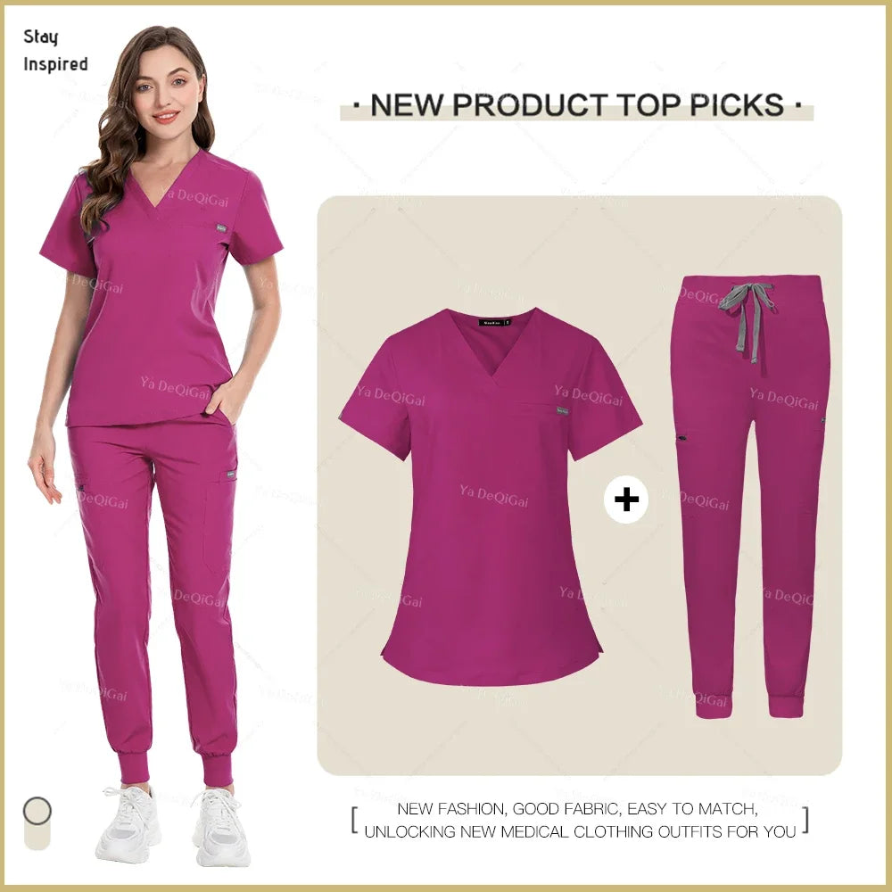 Unisex Nurse Scrubs Uniform Set Jogger Pants Medical Workwear
