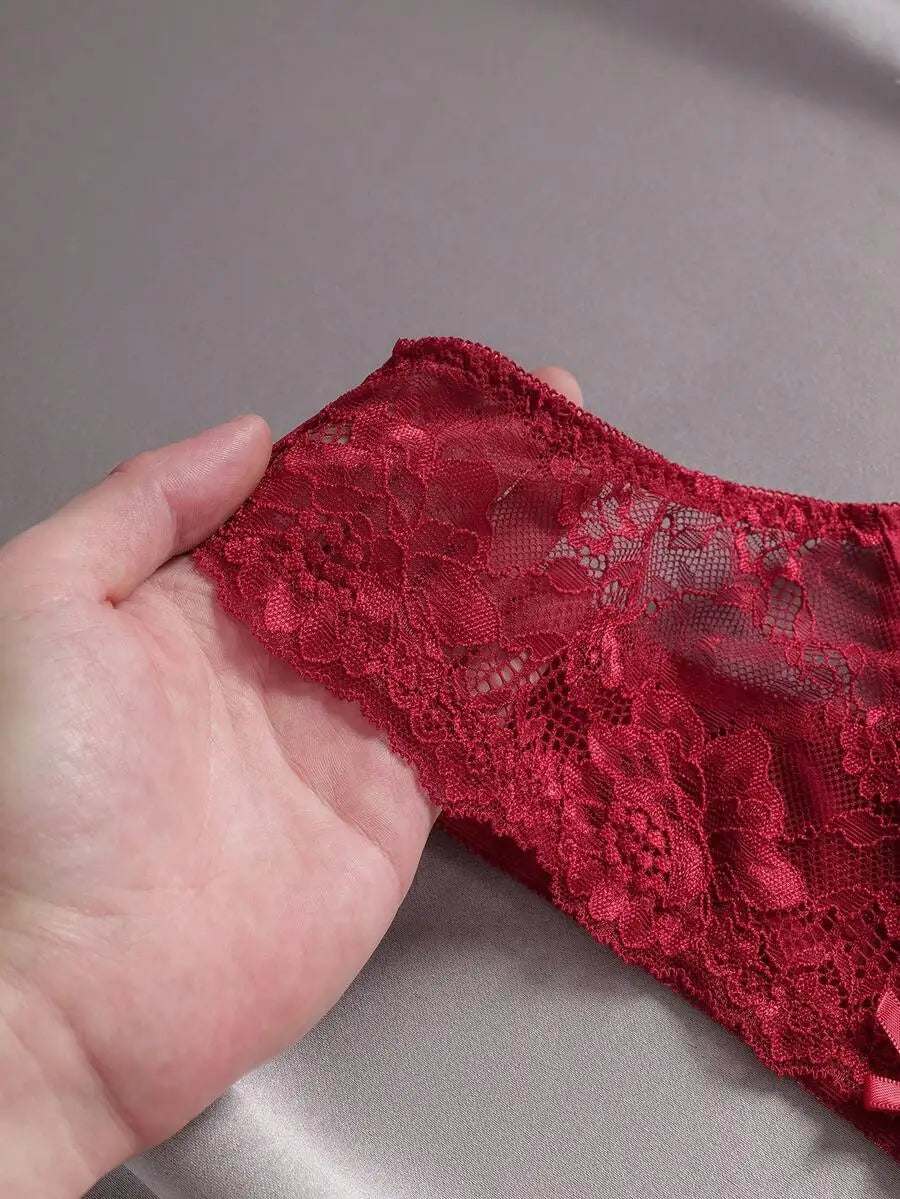 Women Lace Satin Panties Set Three Pack Soft Trim Comfort