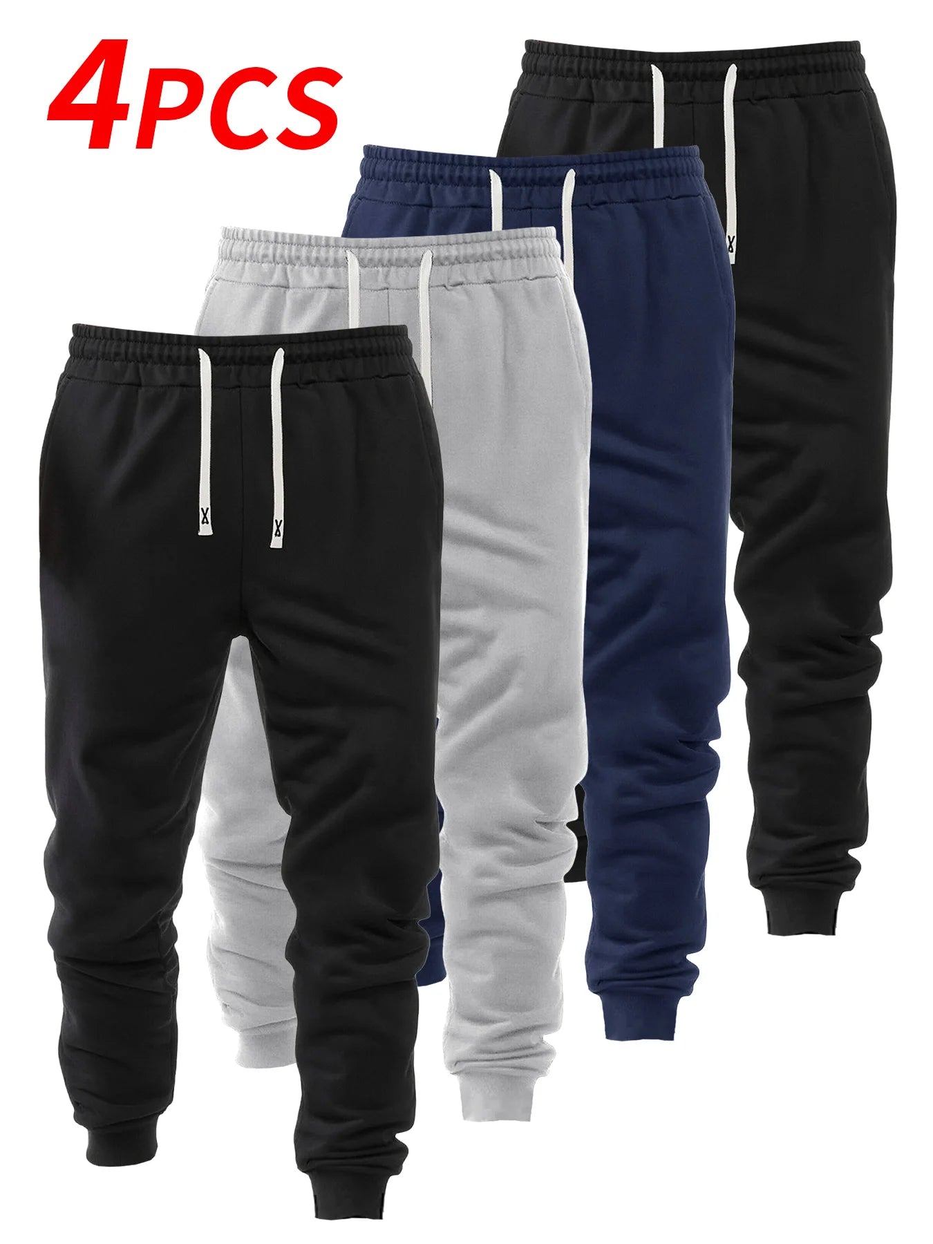 Men's Four Piece Cuffed Sports Casual Pants Set Polyester