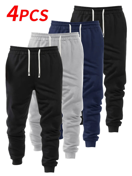 Men's Four Piece Cuffed Sports Casual Pants Set Polyester