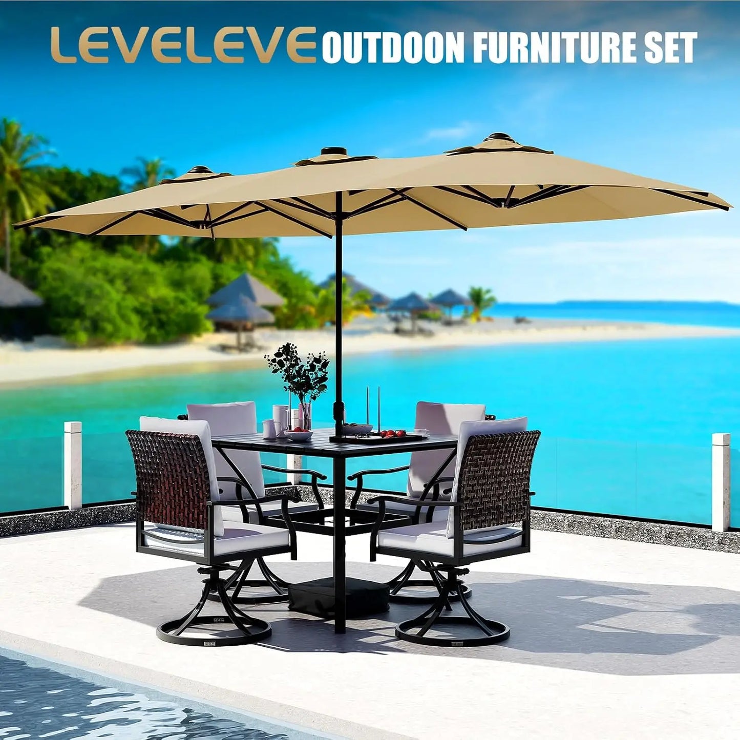 Double Sided Patio Umbrella With Base For Outdoor Shade