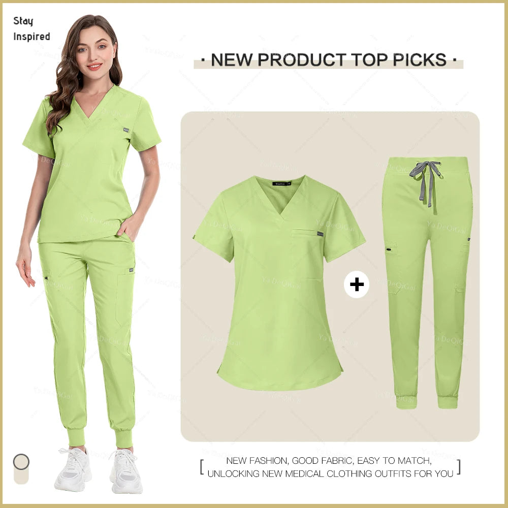 Unisex Nurse Scrubs Uniform Set Jogger Pants Medical Workwear