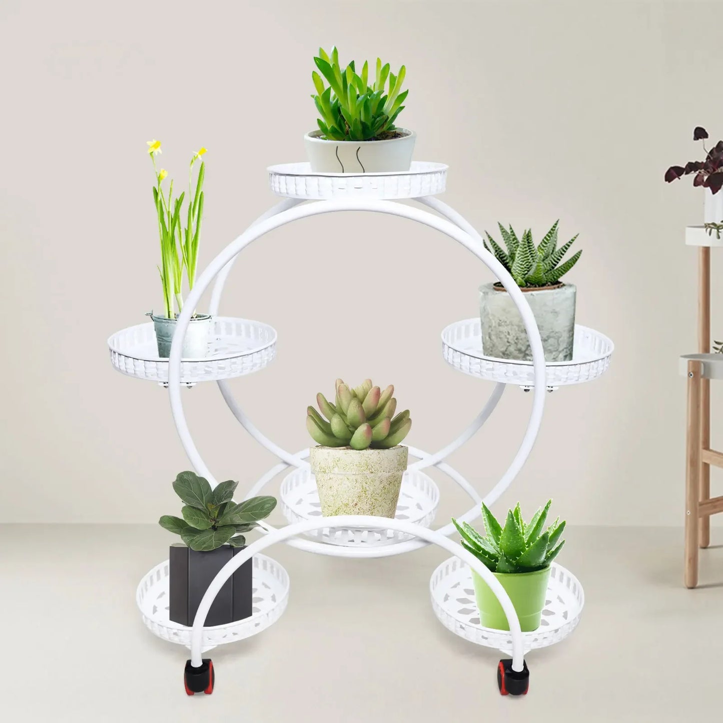 Metal Plant Stand With Six Pots For Patio Living Space
