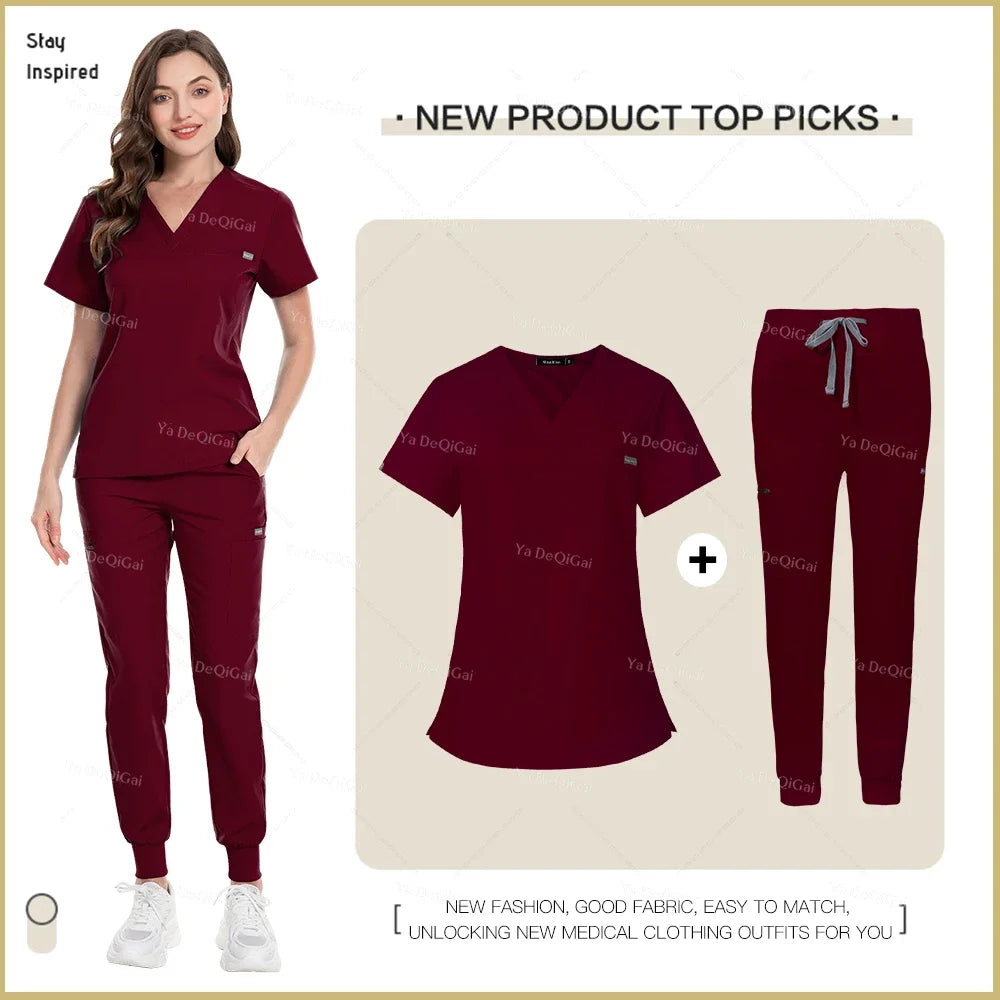 Unisex Nurse Scrubs Uniform Set Jogger Pants Medical Workwear