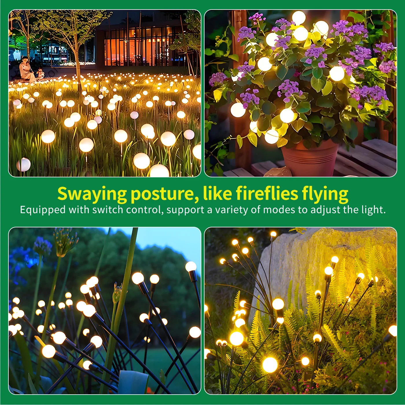 Solar Firefly Lights 8-Head Outdoor Garden Decor LED Waterproof
