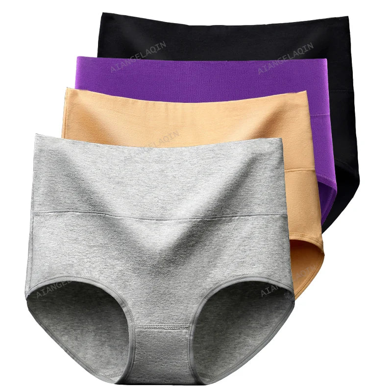 High Waist Cotton Panties For Women Abdominal Shaper 4Pcs Set