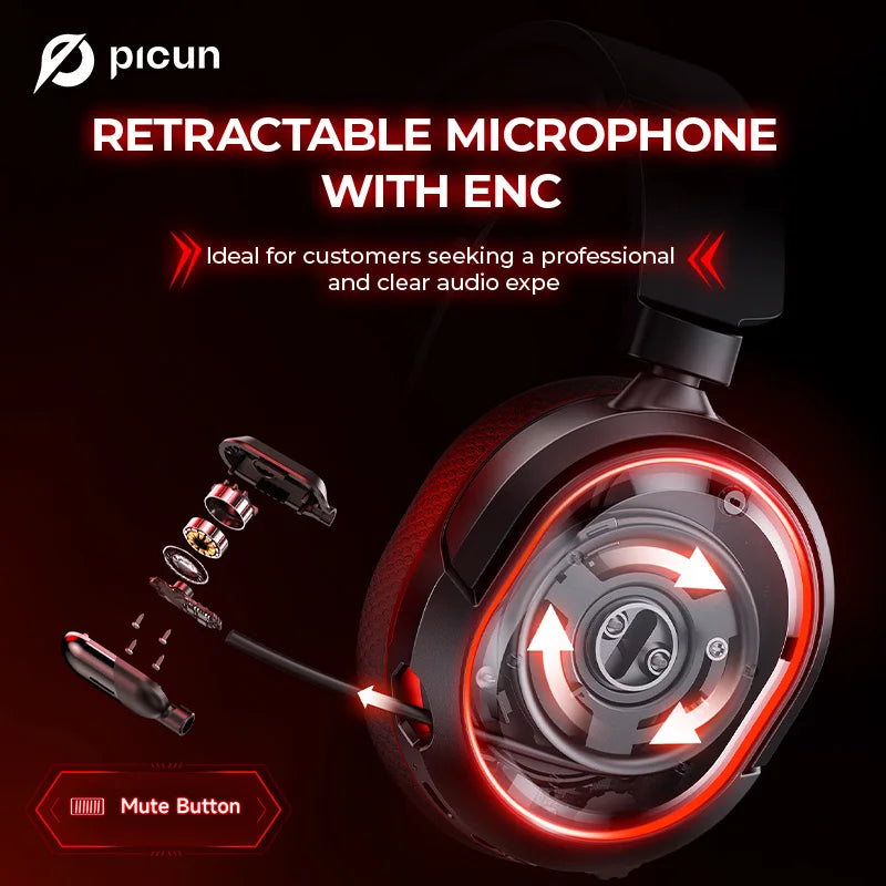Picun 2 4G Wireless Gaming Headset With Low Latency