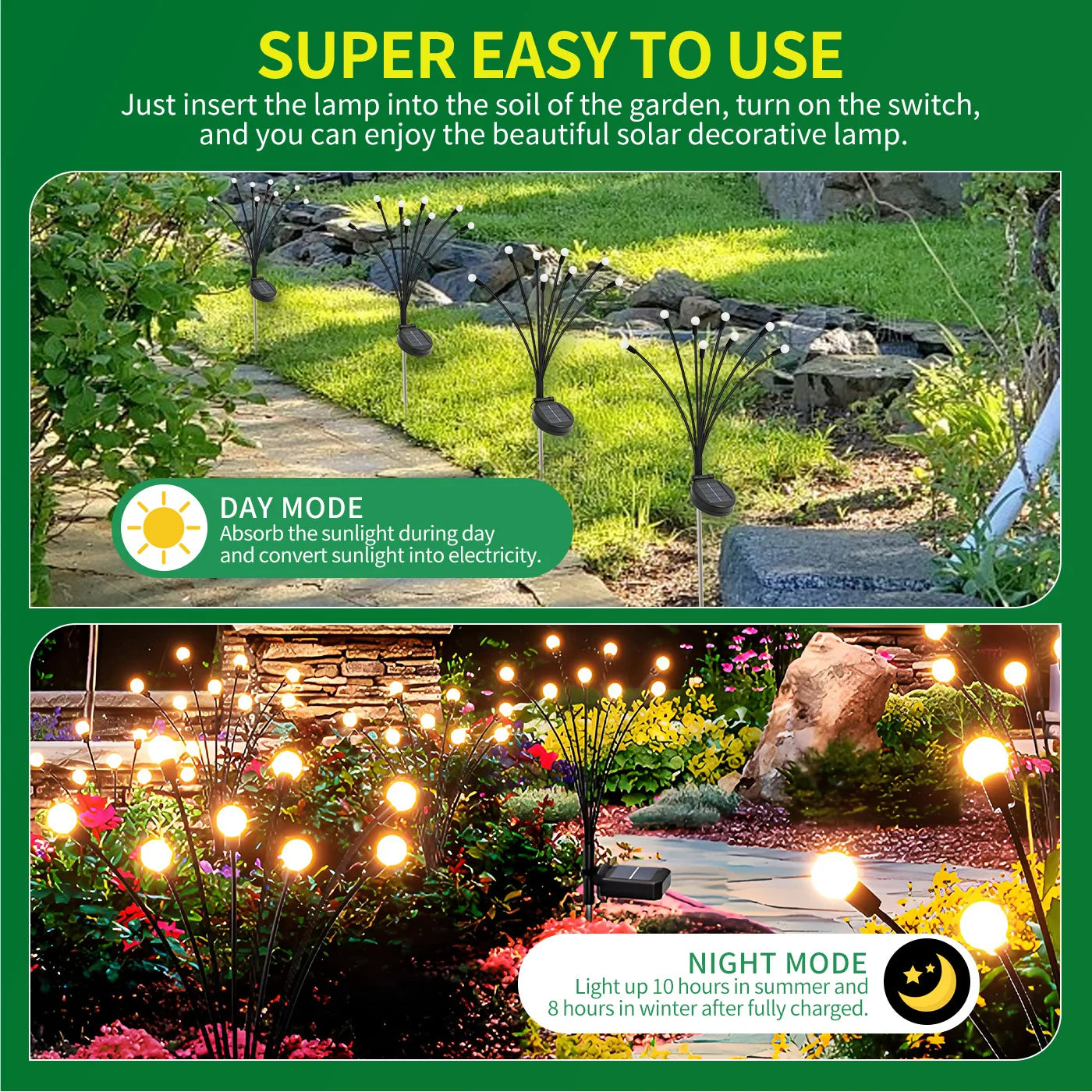 Solar Firefly Lights 8-Head Outdoor Garden Decor LED Waterproof