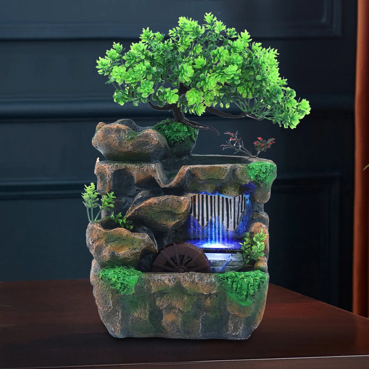 Indoor Room Fountain Waterfall Decor With LED Lighting Zen Meditation