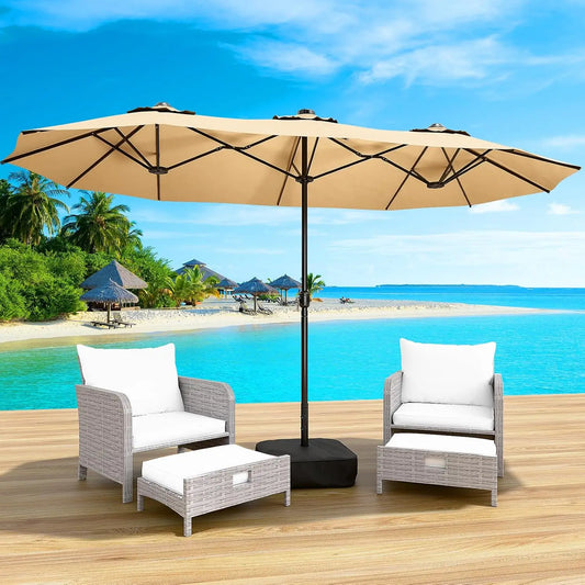 Double Sided Patio Umbrella With Base For Outdoor Shade