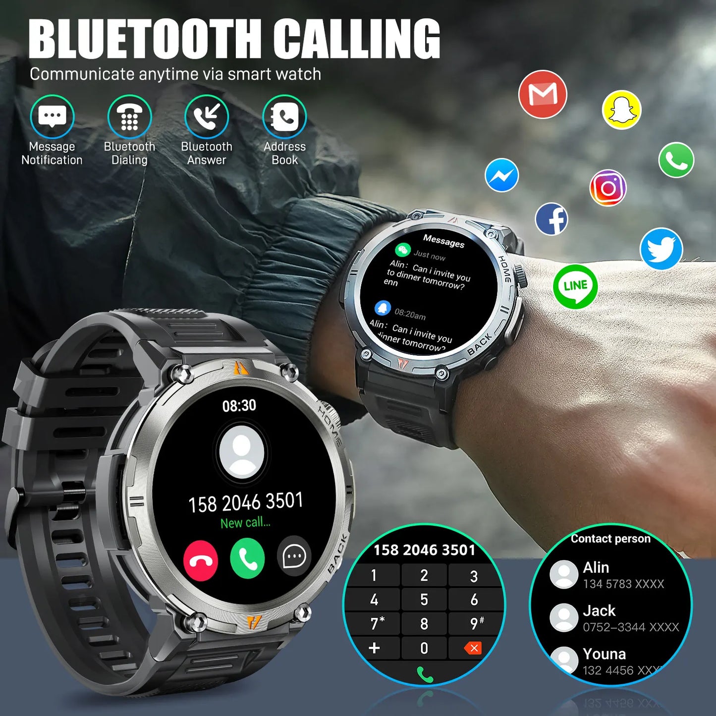 LaNikar KE3 Smartwatch Bluetooth Call Health Monitor For iOS Android