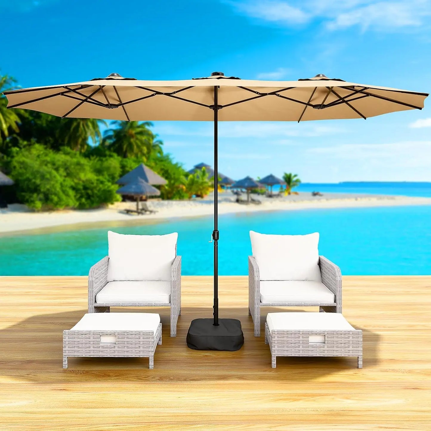 Double Sided Patio Umbrella With Base For Outdoor Shade