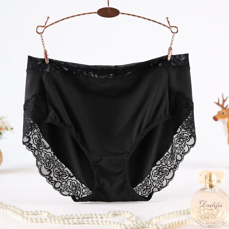 OYMQICH High Waist Lace Panties Milk Silk For Women