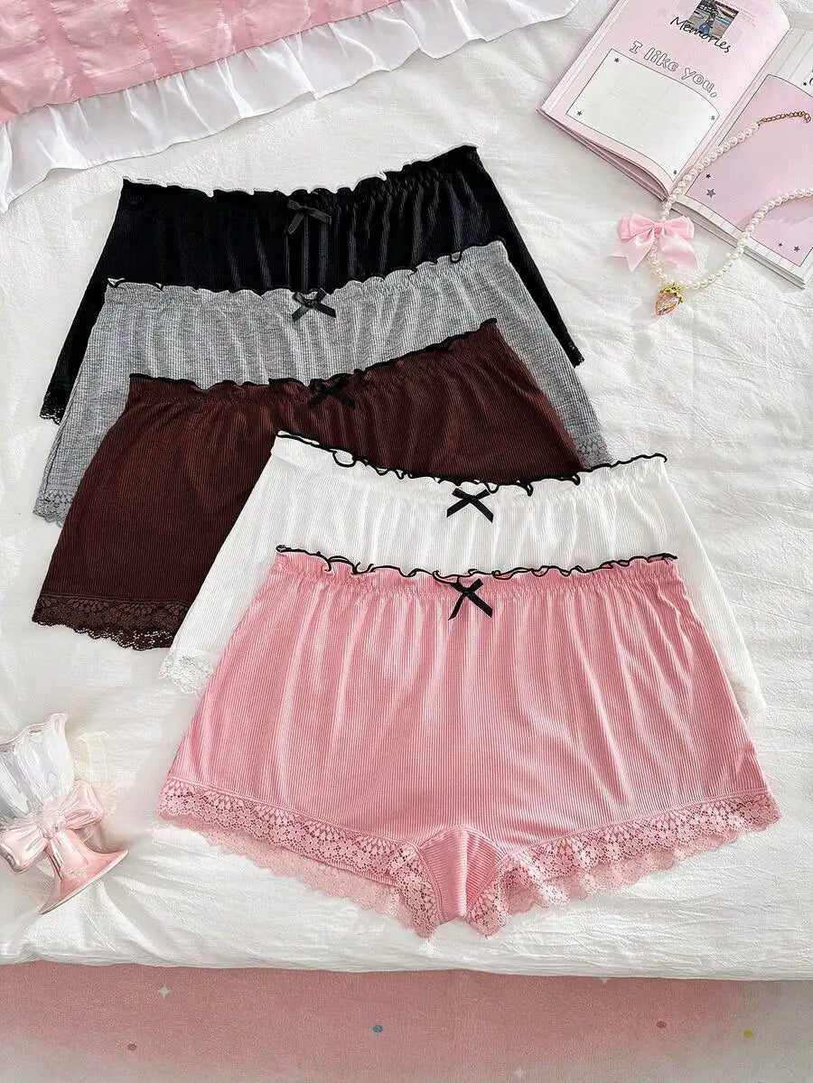 Women Ribbed Boxer Briefs With Bow Decoration For Everyday Comfort