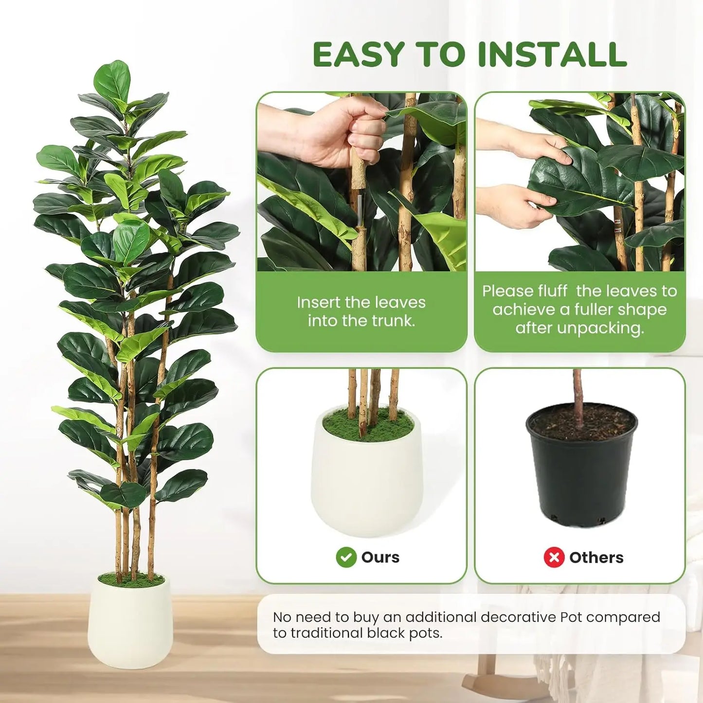 HiMISS Fiddle Leaf Fig Artificial Tree With Pot Home Decor