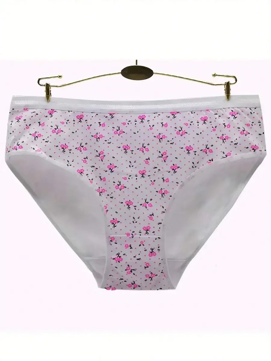 Cotton Floral Print Hollow Out High Waist Briefs For Women