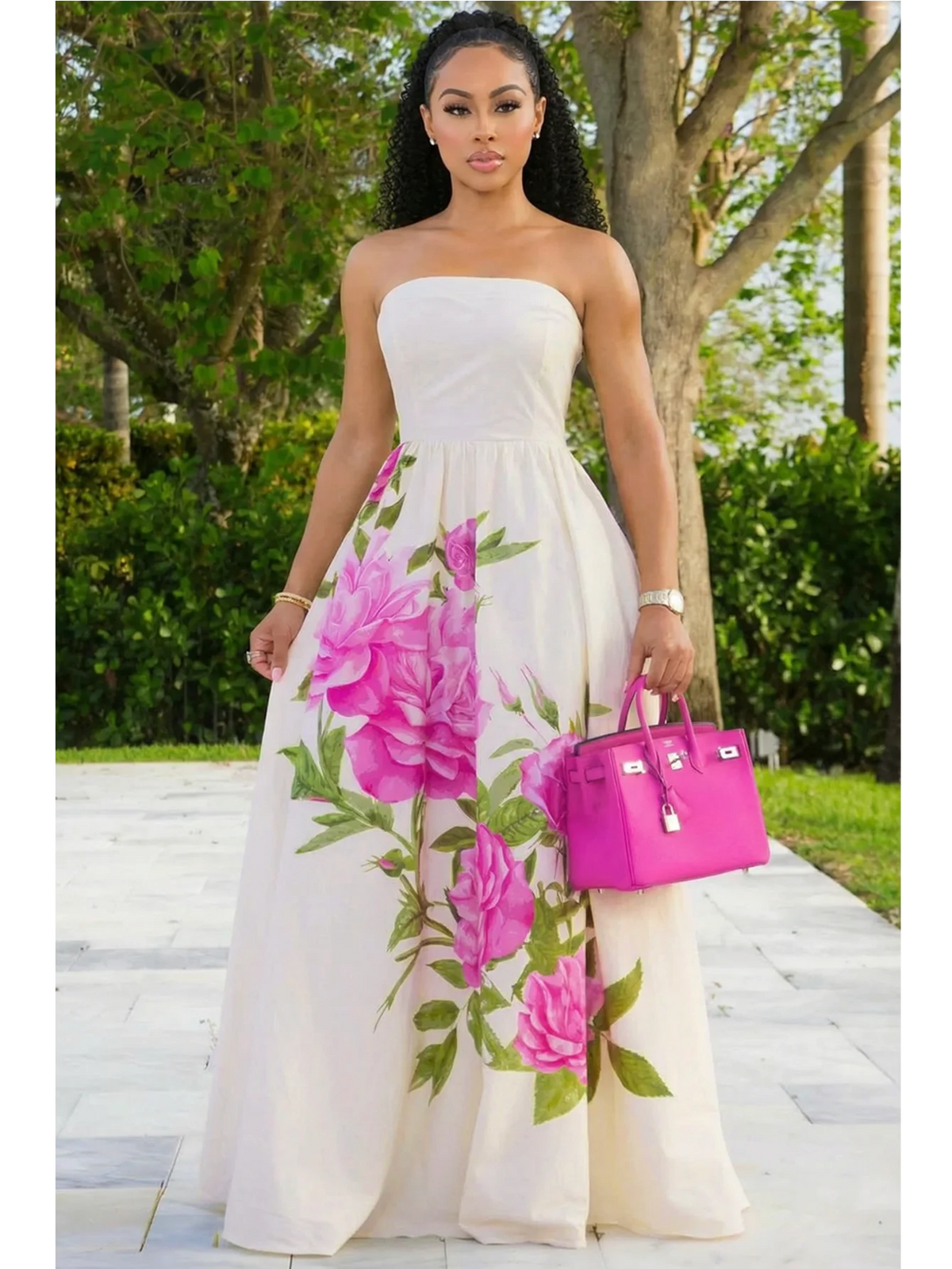 Floral Print Strapless Maxi Dress For Wedding Vacation