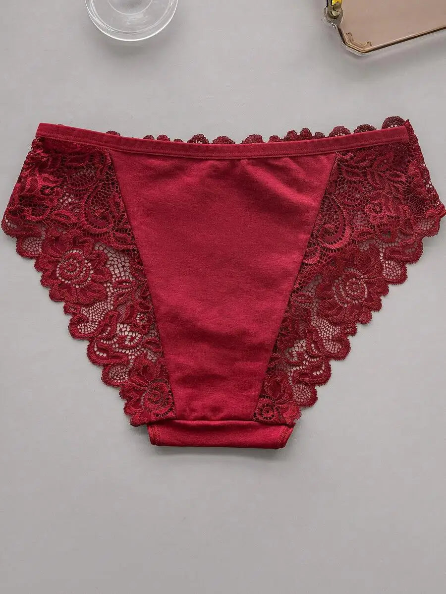 Plus Size Womens Lace Briefs With Contrast Trim 5 Pack