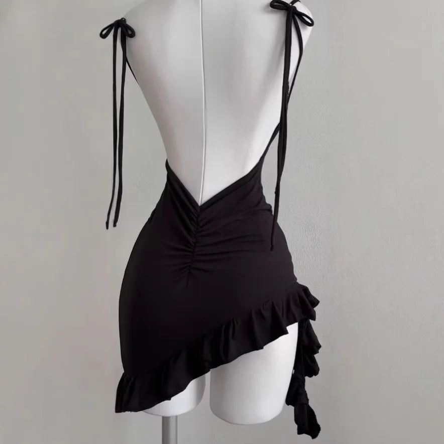Linglsix Sleeveless Backless Mini Dress Women Lace Up Bodycon