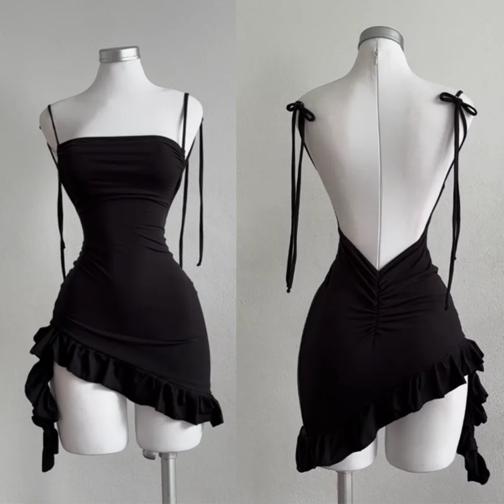 Linglsix Sleeveless Backless Mini Dress Women Lace Up Bodycon