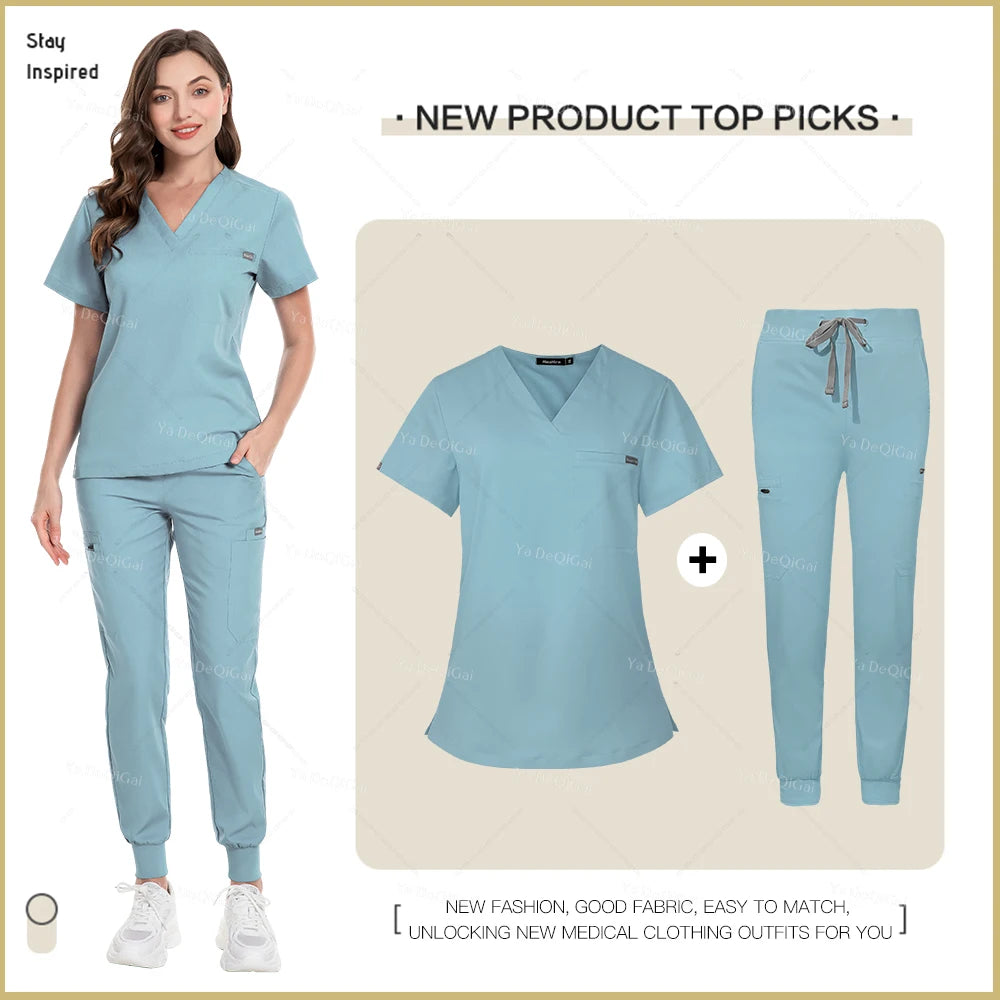 Unisex Nurse Scrubs Uniform Set Jogger Pants Medical Workwear